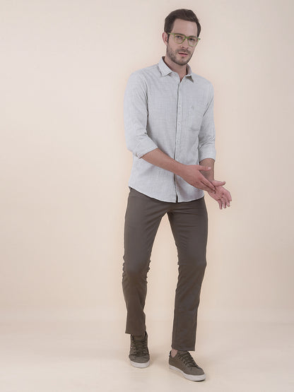  Olive Slim Fit Self Design Full Sleeve Casual Shirt