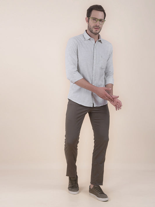  Olive Slim Fit Self Design Full Sleeve Casual Shirt