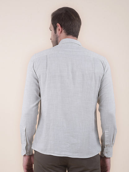 Men's Olive Slim Fit Self Design Full Sleeve Casual Shirt
