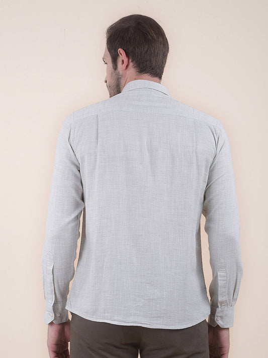Men's Olive Slim Fit Self Design Full Sleeve Casual Shirt