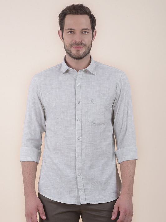 Men's Olive Slim Fit Self Design Full Sleeve Casual Shirt