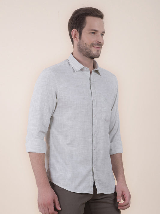 Men's Olive Slim Fit Self Design Full Sleeve Casual Shirt