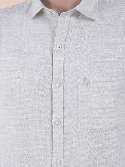 Men's Olive Slim Fit Self Design Full Sleeve Casual Shirt