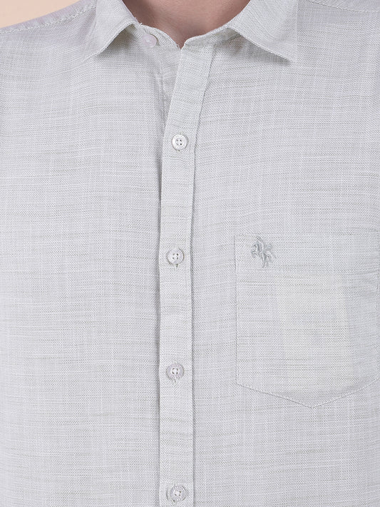 Men's Olive Slim Fit Self Design Full Sleeve Casual Shirt