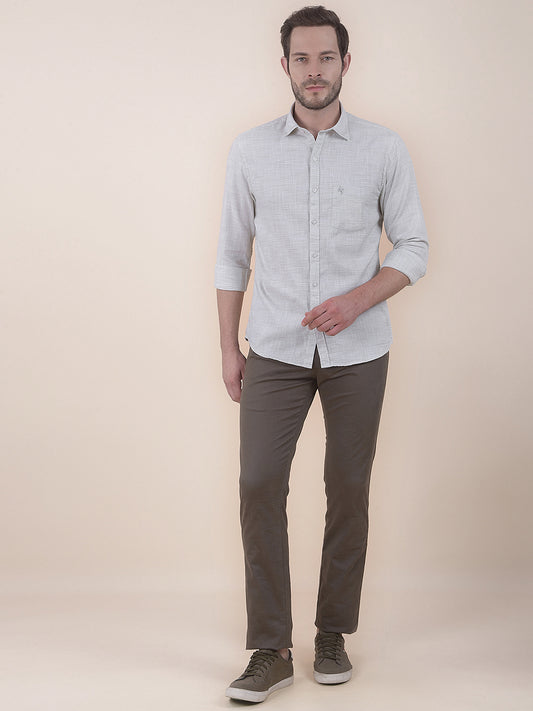 Men's Olive Slim Fit Self Design Full Sleeve Casual Shirt