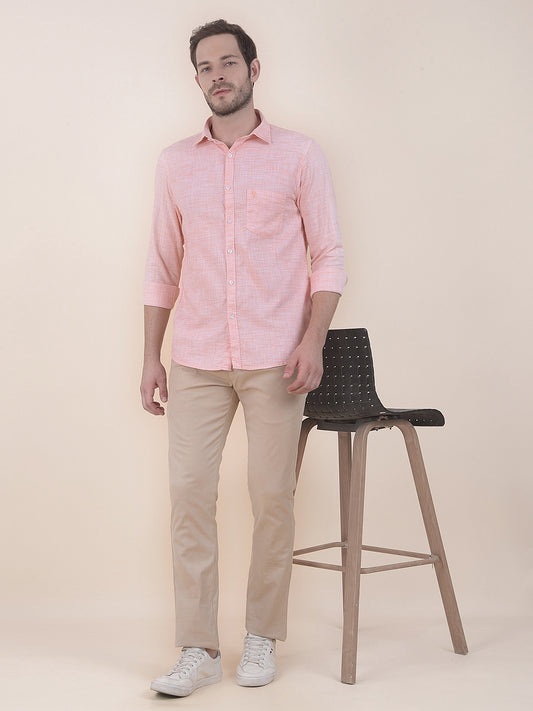  Orange Slim Fit Self Design Full Sleeve Casual Shirt