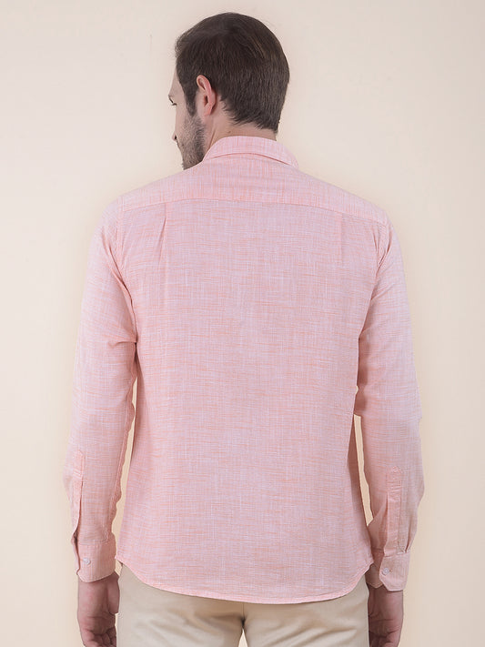 Men's Orange Slim Fit Self Design Full Sleeve Casual Shirt