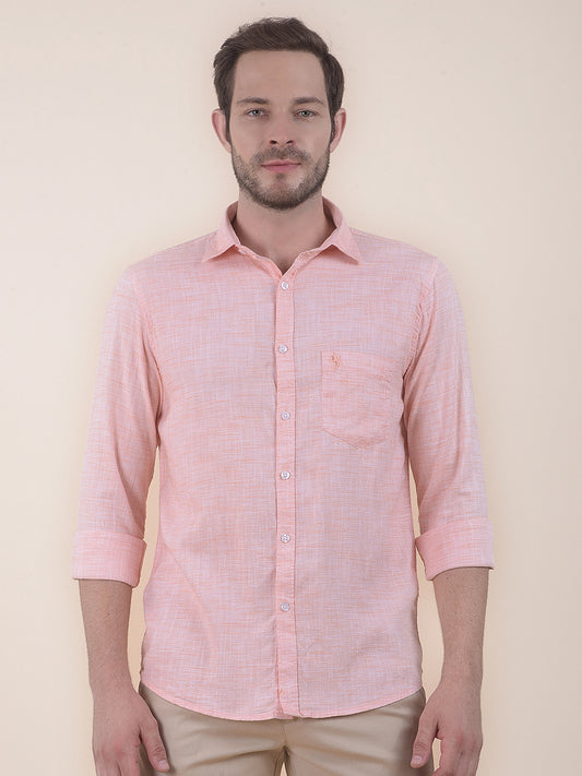 Men's Orange Slim Fit Self Design Full Sleeve Casual Shirt