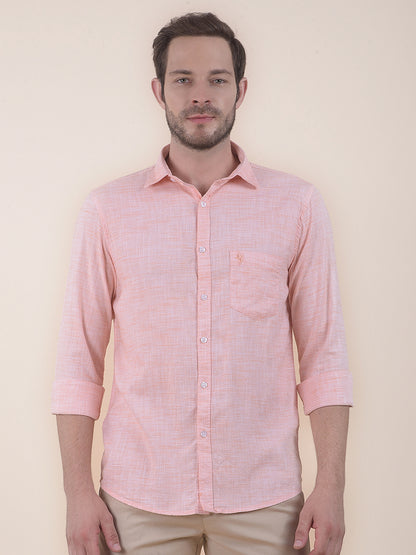 Men's Orange Slim Fit Self Design Full Sleeve Casual Shirt