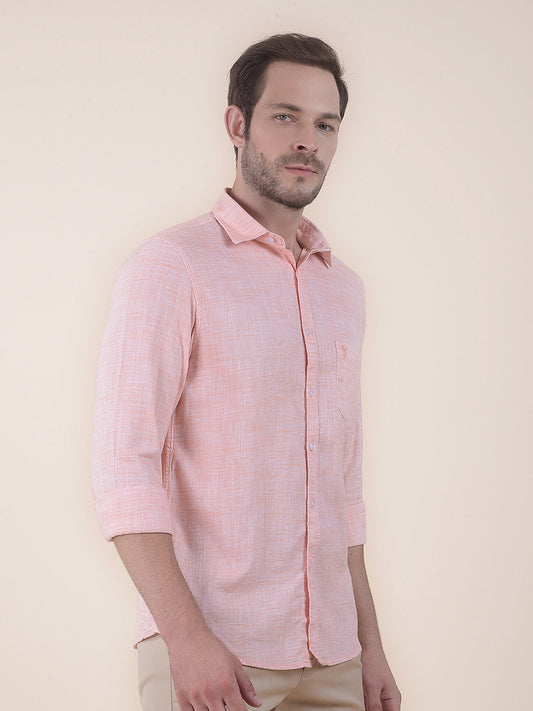 Men's Orange Slim Fit Self Design Full Sleeve Casual Shirt