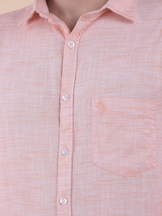 Men's Orange Slim Fit Self Design Full Sleeve Casual Shirt
