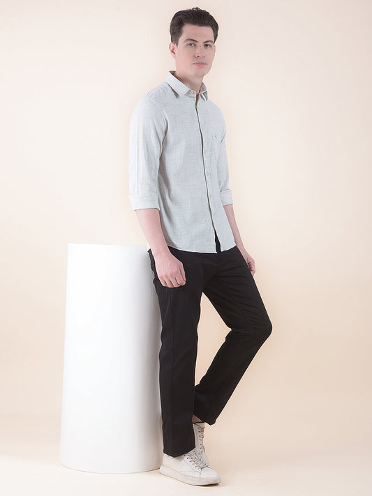 Olive Slim Fit Self Design Full Sleeve Casual Shirt
