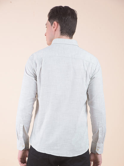 Men's Olive Slim Fit Self Design Full Sleeve Casual Shirt