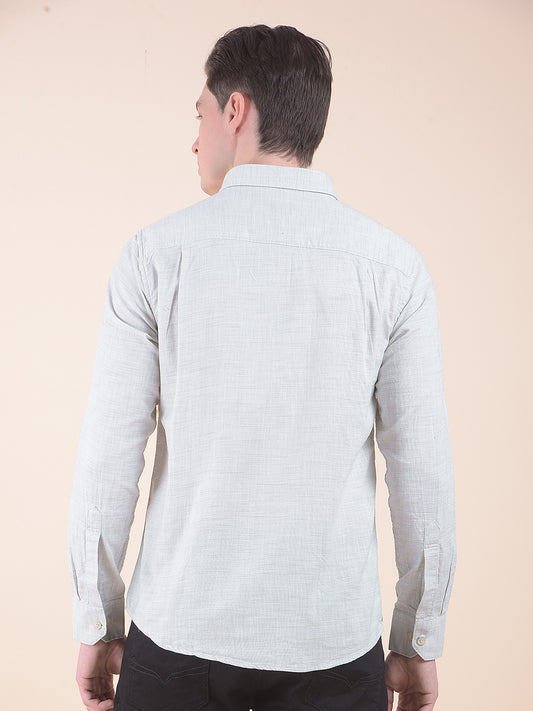 Men's Olive Slim Fit Self Design Full Sleeve Casual Shirt