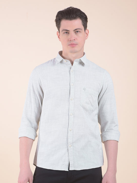 Men's Olive Slim Fit Self Design Full Sleeve Casual Shirt