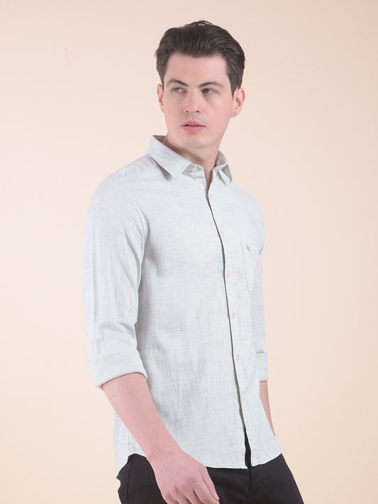 Men's Olive Slim Fit Self Design Full Sleeve Casual Shirt