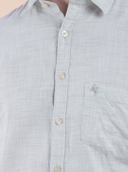 Men's Olive Slim Fit Self Design Full Sleeve Casual Shirt