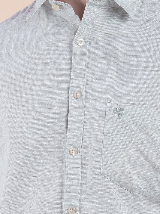 Men's Olive Slim Fit Self Design Full Sleeve Casual Shirt
