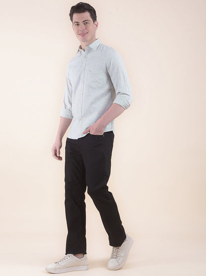 Men's Olive Slim Fit Self Design Full Sleeve Casual Shirt