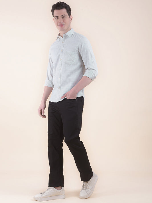 Men's Olive Slim Fit Self Design Full Sleeve Casual Shirt