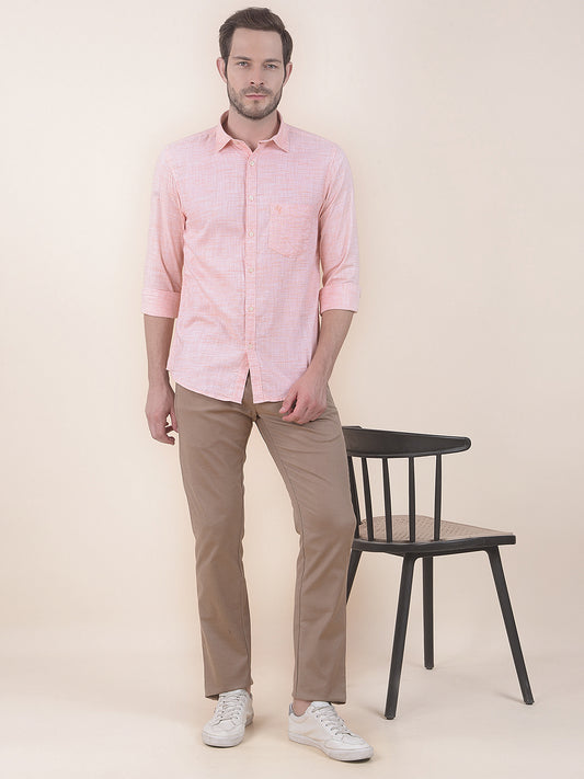  Orange Slim Fit Self Design Full Sleeve Casual Shirt