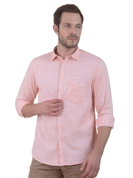 Men's Orange Slim Fit Self Design Full Sleeve Casual Shirt