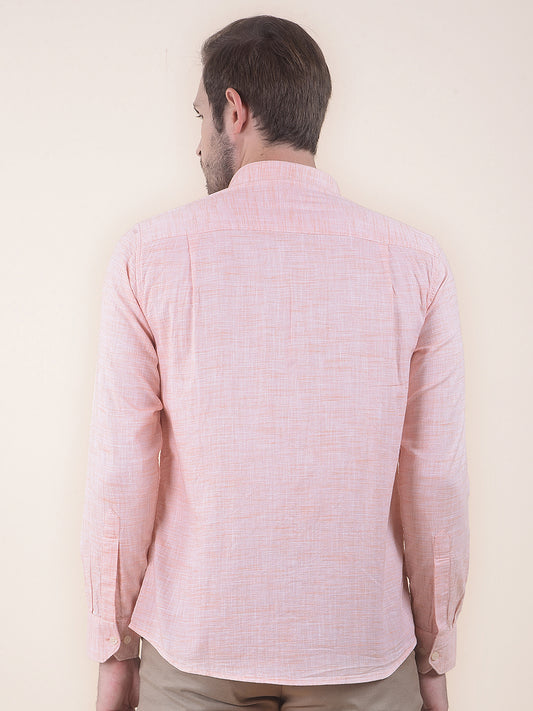 Men's Orange Slim Fit Self Design Full Sleeve Casual Shirt