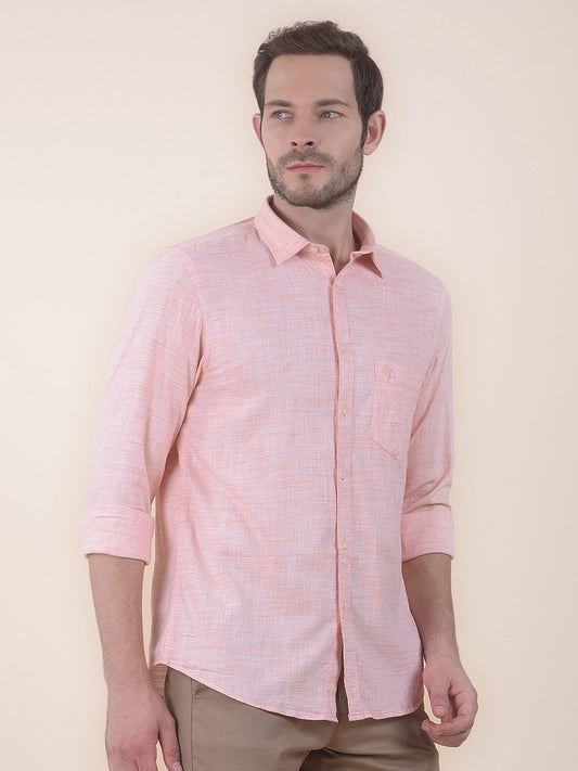 Men's Orange Slim Fit Self Design Full Sleeve Casual Shirt