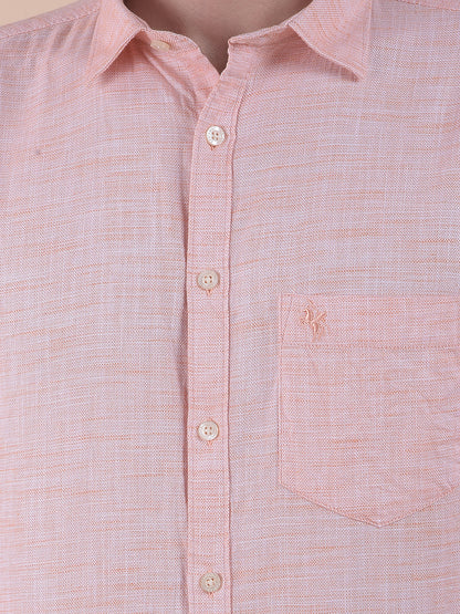 Men's Orange Slim Fit Self Design Full Sleeve Casual Shirt