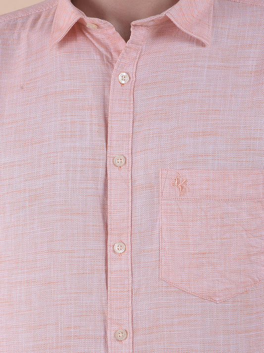 Men's Orange Slim Fit Self Design Full Sleeve Casual Shirt