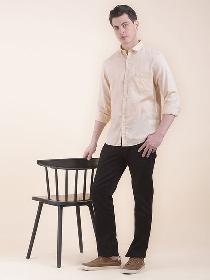  Yellow Slim Fit Self Design Full Sleeve Casual Shirt