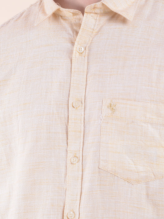 Men's Yellow Slim Fit Self Design Full Sleeve Casual Shirt