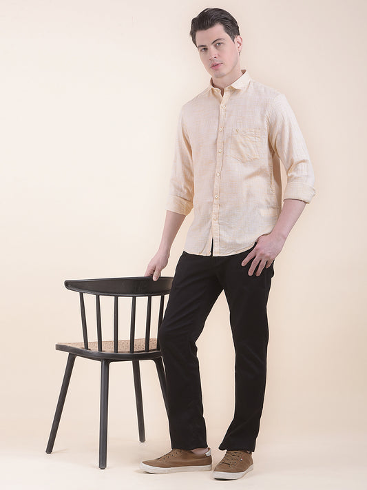  Yellow Slim Fit Self Design Full Sleeve Casual Shirt