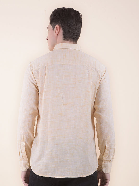 Men's Yellow Slim Fit Self Design Full Sleeve Casual Shirt