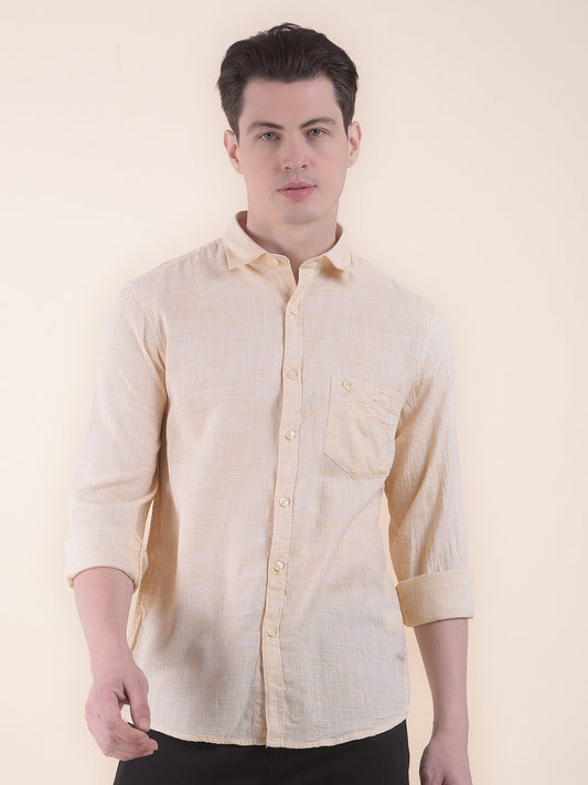 Men's Yellow Slim Fit Self Design Full Sleeve Casual Shirt