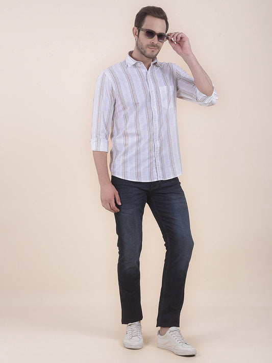  Brown Slim Fit Striped Full Sleeve Casual Shirt