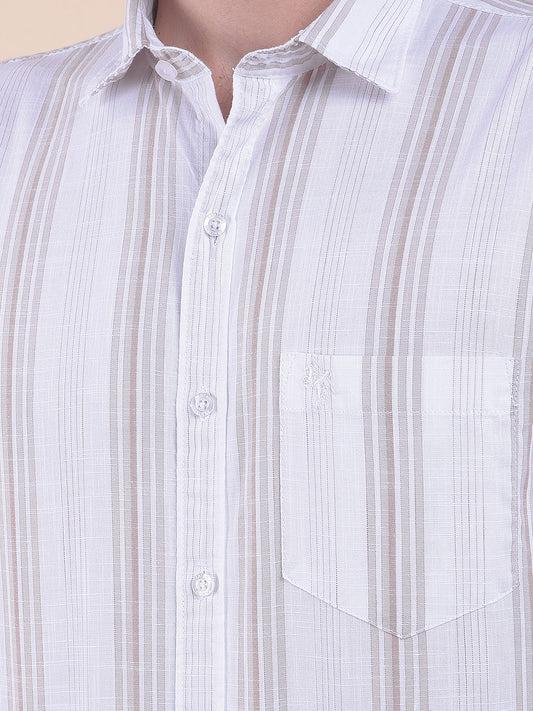 Men's Brown Slim Fit Striped Full Sleeve Casual Shirt