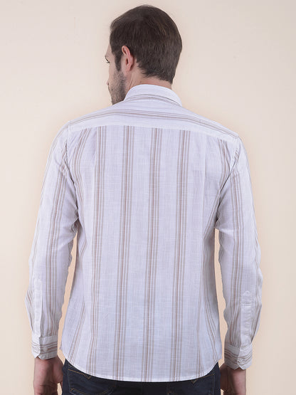 Men's Brown Slim Fit Striped Full Sleeve Casual Shirt