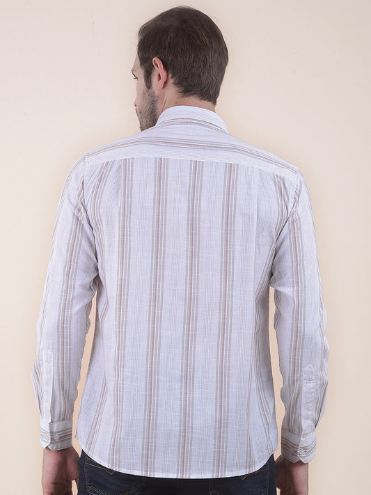 Men's Brown Slim Fit Striped Full Sleeve Casual Shirt