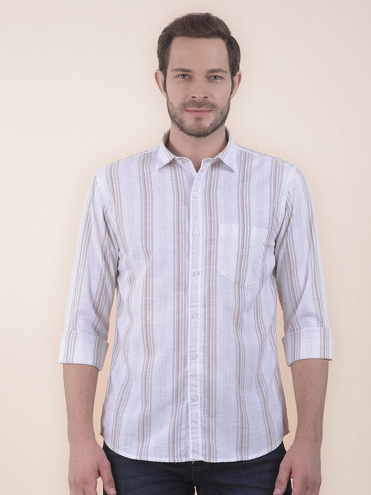 Men's Brown Slim Fit Striped Full Sleeve Casual Shirt