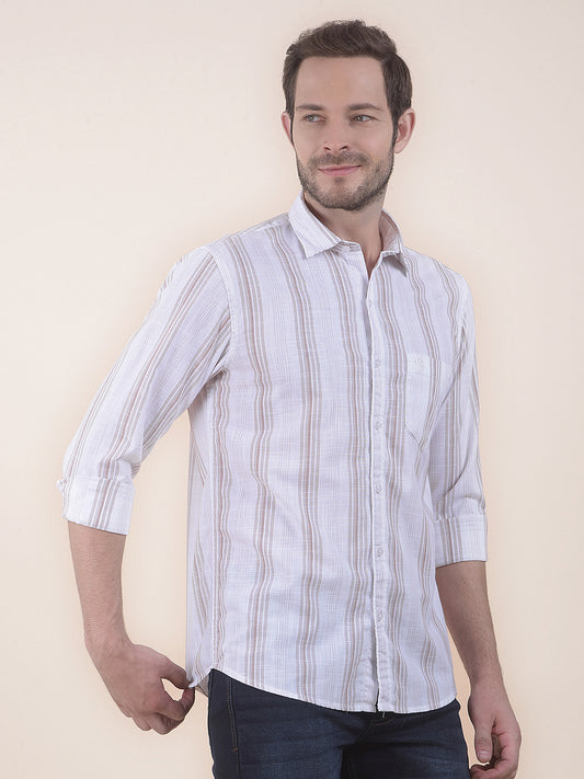 Men's Brown Slim Fit Striped Full Sleeve Casual Shirt