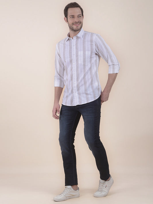 Men's Brown Slim Fit Striped Full Sleeve Casual Shirt