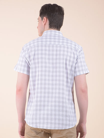 Men's Grey Slim Fit Checkered Half Sleeve Casual Shirt