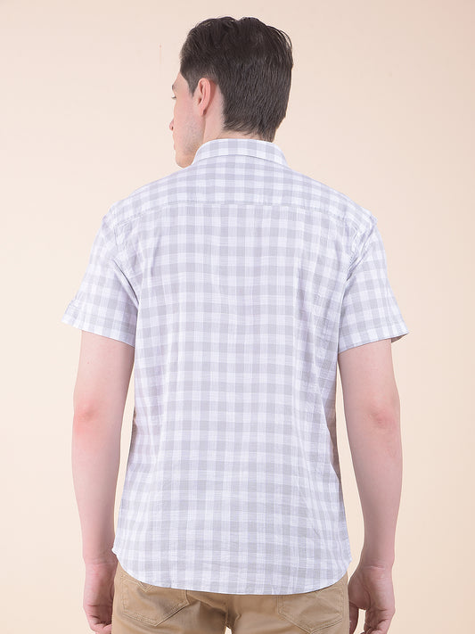 Men's Grey Slim Fit Checkered Half Sleeve Casual Shirt