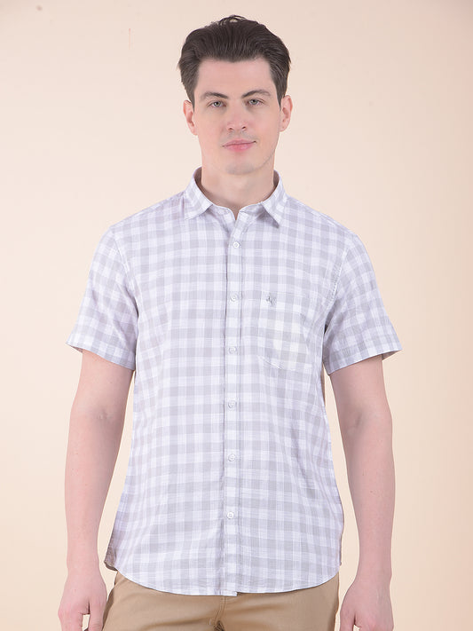 Men's Grey Slim Fit Checkered Half Sleeve Casual Shirt