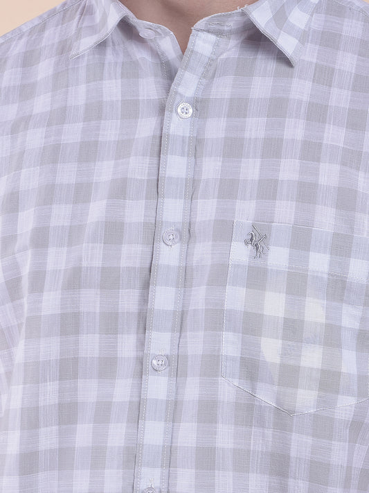 Men's Grey Slim Fit Checkered Half Sleeve Casual Shirt