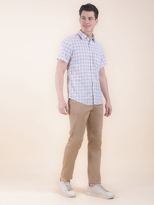 Men's Grey Slim Fit Checkered Half Sleeve Casual Shirt