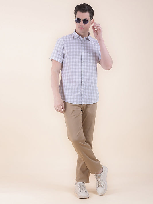  Grey Slim Fit Checkered Half Sleeve Casual Shirt