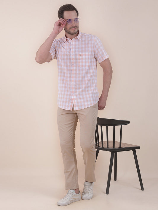  Orange Slim Fit Checkered Half Sleeve Casual Shirt