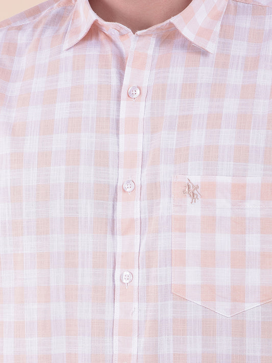 Men's Orange Slim Fit Checkered Half Sleeve Casual Shirt